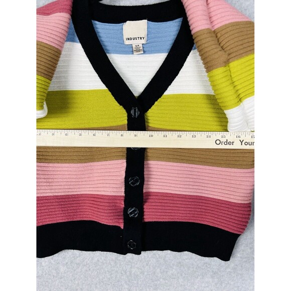 Industry Sweater Womens Small Petite Black Cropped Balloon Sleeve Y2K Striped - Picture 13 of 14